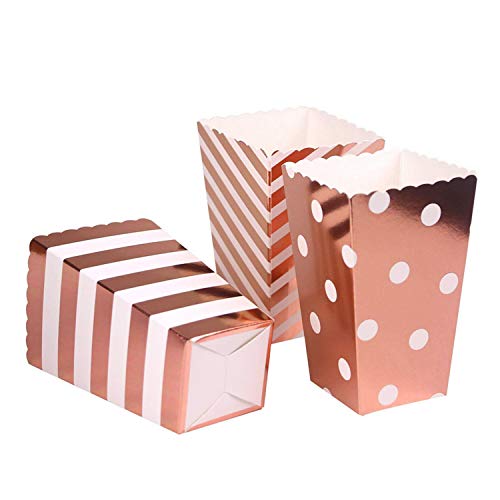 Czemo Caja de Palomitas Carton Caramelo Contenedor Pop Corn Box Palomitas Bolsa para Fiestas, 36pcs (Oro Rosa)