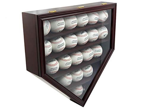 DECOMIL Caja de madera maciza para 21 expositores de béisbol, caja de sombra de cristal transparente, con cerradura (cereza)