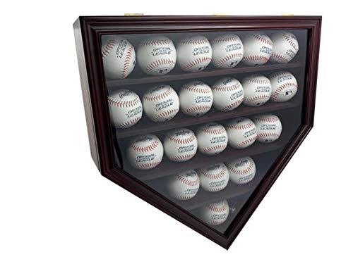 DECOMIL Caja de madera maciza para 21 expositores de béisbol, caja de sombra de cristal transparente, con cerradura (cereza)