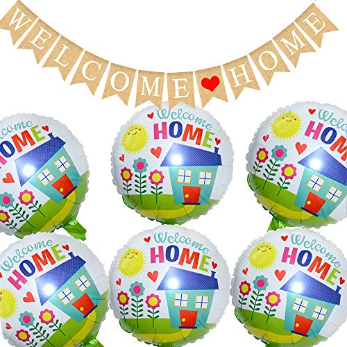 Deer Platz 2.8M Banner de Decoracion Welcome Home, con 6 Piezas Welcome Home Balloons, para Decoración del Hogar Fiesta Familiar