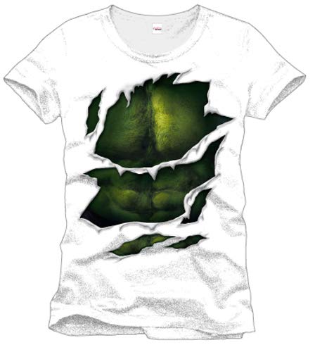 Desconocido Hulk - Marvel Camiseta con Motivo del Juego - Camiseta con los músculos de superhéroes Los Vengadores Petto- Gargantilla - Algodón - Blanco