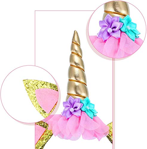 Diadema de unicornio, diadema de unicornio y cinturón de cumpleaños de niña bolso de fiesta de unicornio suministros de fiesta de cumpleaños de cuerno de unicornio diadema con brillo