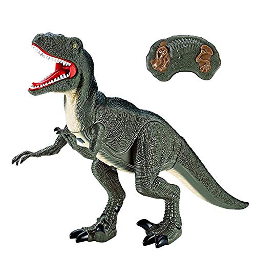 Dinosaurio Teledirigido RC Muy Realista Velociraptor (Movimiento, Luz y Sonido) Juguete Radiocontrol para Niños | Control Remoto Robot Dinosaurios Juguetes Interactivo