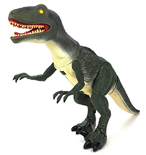 Dinosaurio Teledirigido RC Muy Realista Velociraptor (Movimiento, Luz y Sonido) Juguete Radiocontrol para Niños | Control Remoto Robot Dinosaurios Juguetes Interactivo