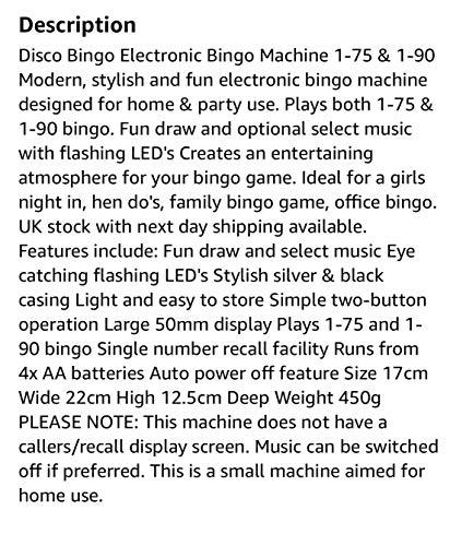 Disco Bingo Electronic Bingo Machine Music & Lights 1-75 & 1-90 by Disco Bingo