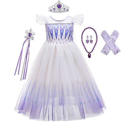 Disfraz de Elsa blanco para niñas, vestido de princesa de la reina de la nieve, mangas con volantes, para niños
