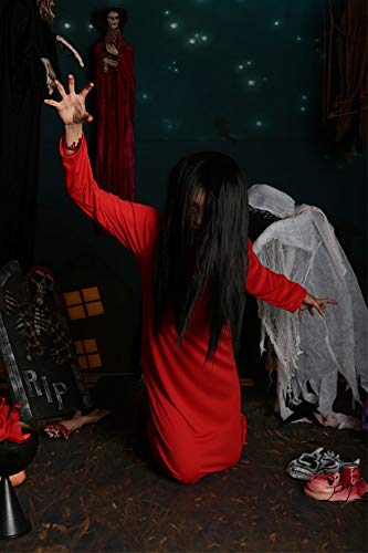 Disfraz De Halloween Mujer Blanco Rojo Horror Asustadizo Cosplay Fantasma Femenino Espeluznante Traje Juego Mascarada Vestido,Red