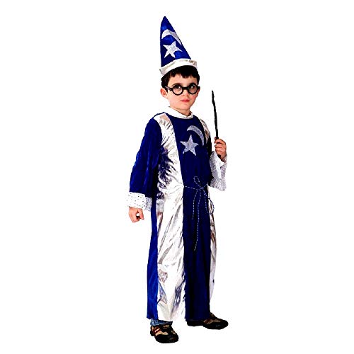 Disfraz de mago Merlín - color azul y plata - disfraces para niños - halloween - carnaval - niño - talla xl - 8/9 años - idea de regalo original