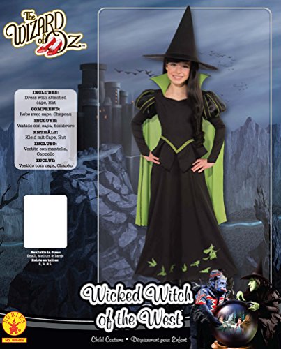 Disfraz infantil oficial de la Bruja Mala del Oeste, del Mago de Oz, de la marca Rubie's – talla grande (8 – 10 años)