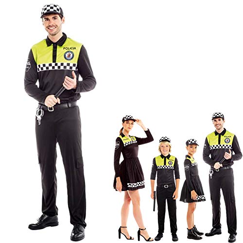 Disfraz Policía Local Hombre Uniforme con Gorra Checkers【Tallas Adultos de S a L】[Talla S] Disfraz Carnaval Hombre Profesiones Uniforme con Gorra Policía Desfiles Teatro Actuaciones Regalo