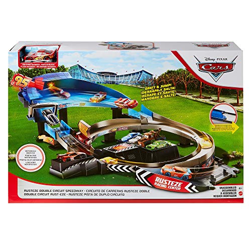 Disney Cars - Circuito Doble Rust-Eze, pista de coches de juguetes (Mattel GNW06)