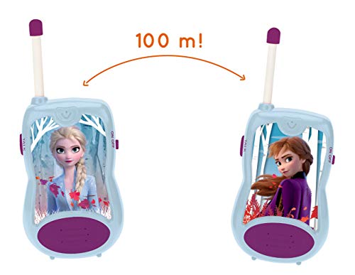 Disney Par, Rango De 100 Metros, Juguete Infantil (Lexibook TW12FZ) Frozen 2 Elsa Anna Walkie-talkies, Pinza para Colgar del cinturón, batería, Azul, Color