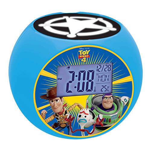 Disney Toy Story Woody & Buzz - Radio Despertador con proyección de Imagen y función quitamiedos, Efectos de Sonido, Hora Digital, Azul (Lexibook L975TS)