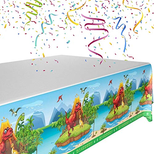 DIWULI, Mantel de dinosaurio para mesa, mantel de mesa moderno, multicolor, rectangular, de plástico, para decoración de cumpleaños, cumpleaños infantiles, fiestas temáticas, etc.