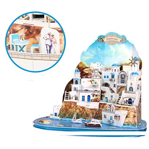 DIY Puzzle 3D De Santorini, Grecia Kit de Construcción de Mar Egeo Ciudad Juguetes Modelos Decoración De Mobiliario Exquisita, Adecuado para La Colección (129Pcs)
