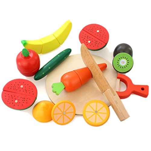 DMZK Frutas y Verduras Juguete para Cortar con iman, Juego de Alimentos Madera para niños