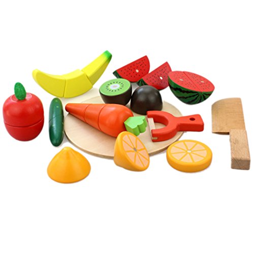 DMZK Frutas y Verduras Juguete para Cortar con iman, Juego de Alimentos Madera para niños
