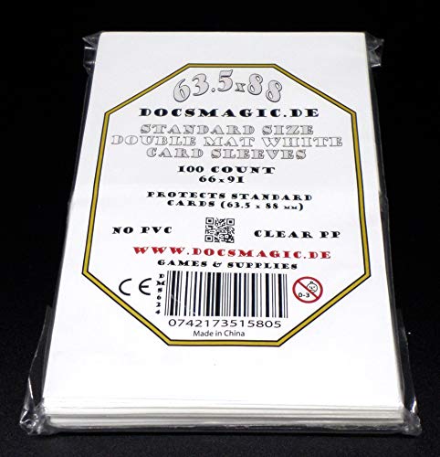 docsmagic.de 100 Double Mat White Card Sleeves Standard Size 66 x 91 - Blanco - Fundas - PKM MTG