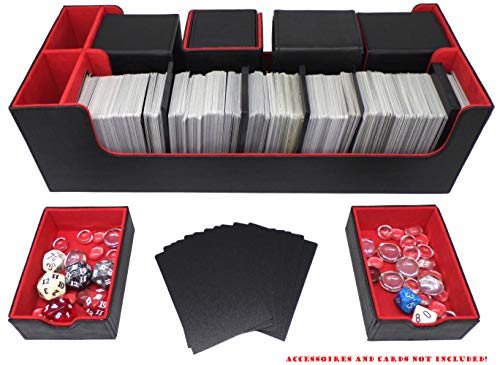 docsmagic.de Premium 2-Row Trading Card Storage Box Black/Red + Trays & Divider - MTG PKM YGO - Caja de Almacenaje Negra/Roja
