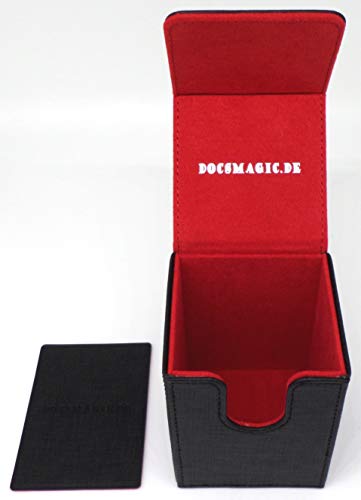 docsmagic.de Premium Magnetic Flip Box (100) Black/Red + Deck Divider - MTG PKM YGO - Caja Negra/Roja