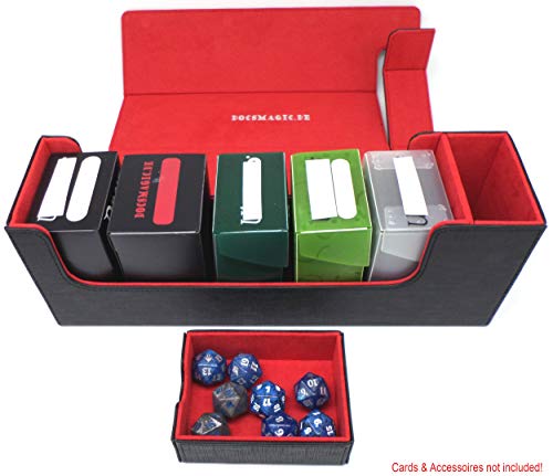 docsmagic.de Premium Magnetic Tray Long Box Black/Red Medium - Card Deck Storage - Caja de Almacenaje Negra/Roja