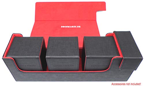 docsmagic.de Premium Magnetic Tray Long Box Black/Red Medium - Card Deck Storage - Caja de Almacenaje Negra/Roja