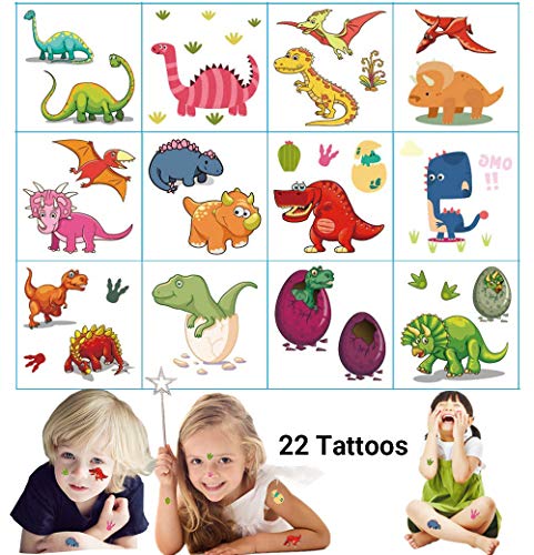 Dream Loom Fiesta de cumpleaños de Tatuajes temporales para niños, Dinosaur Party Party Supplies Favors, Pegatinas de Tatuajes extraíbles para niños niñas (Tatuajes de Dinosaurios, 12 Hojas)