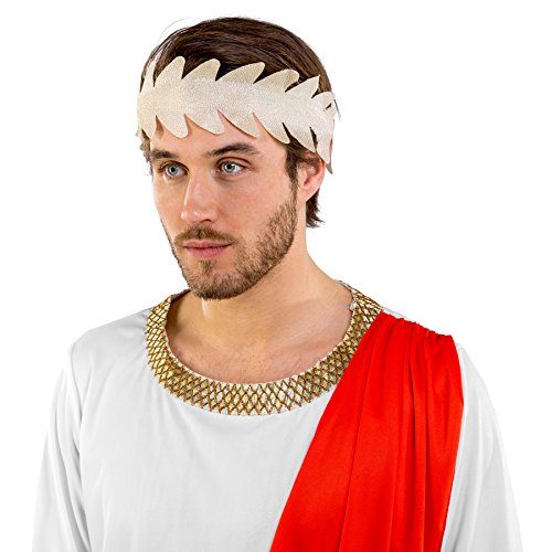 dressforfun Disfraz para Hombre Emperador Romano Rey | Túnica con Corona de Laurel Dorada y cinturón Rojo con Ribetes Dorados (XXL | no. 300470)