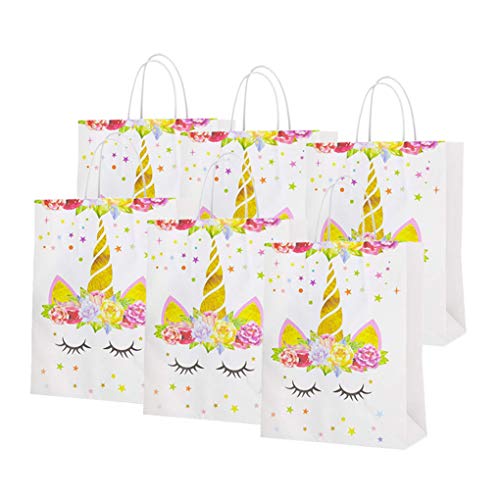 Dsaren 12 Piezas Bolsas de Fiesta Unicornios Reutilizable Bolsas de Regalo Papel con Asas Candy Bags Suministros de Fiesta de Cumpleaños