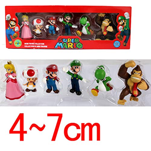 EASTVAPS 6 Unids / Set Super Mario Bros PVC Figura de Acción Muñeca de Juguete Mario Luigi Yoshi Burro de Hongos