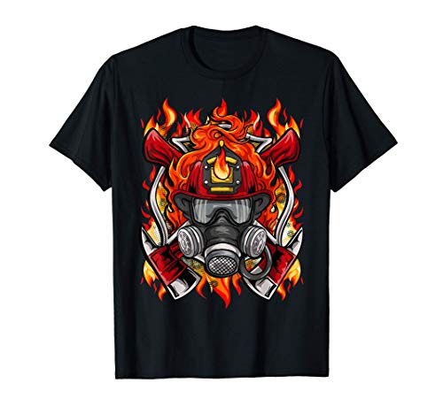 Edgy Gas Mask Apocalypse Unique Firefighter In Mask & Flames Camiseta