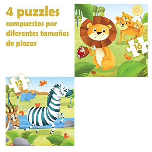 Educa- Animales Salvajes Conjunto de Puzzles Progresivos, Multicolor (17147)