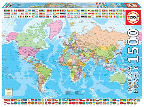 Educa- Mapamundi político Puzzle, 1 500 Piezas, Multicolor (18500)