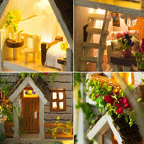 erhumama DIY casa de muñecas kit miniatura bola de cristal casa de muñecas casa bosque muebles de madera luces LED regalo de Navidad cumpleaños para niños niño niña bosque casa casa