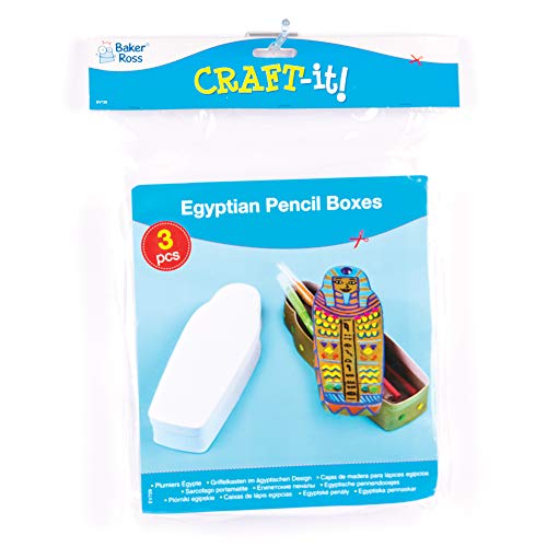 EV729 Baker Ross Diseña Tu Propio Estuche de Lápices Sarcófago Egipcio (paquete de 3) para que los niños pinten, decoren y personalicen para actividades de manualidades