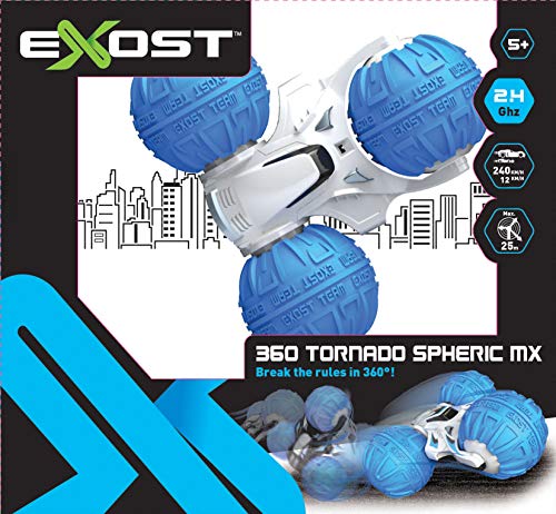 EXOST - Coche teledirigido - 360 Tornado Spheric Medium - Neumáticos antigolpes - Conducción sobre 2 Caras y a 360° - Azul - Escala : 1:18