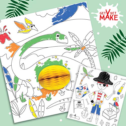 Express Yourself MIP Lost in Adventure Get Set Make Coloring en Set con Honeycomb Kids Craft Kits – Juego de colorear creativo con Diplodoco, Triceratops, Pirata y Underwater Designs GSET004