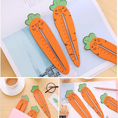 Fablcrew - Regla de madera plana Kawaii con forma de zanahoria, regla de escuela, suministros escolares para niños, 12 cm