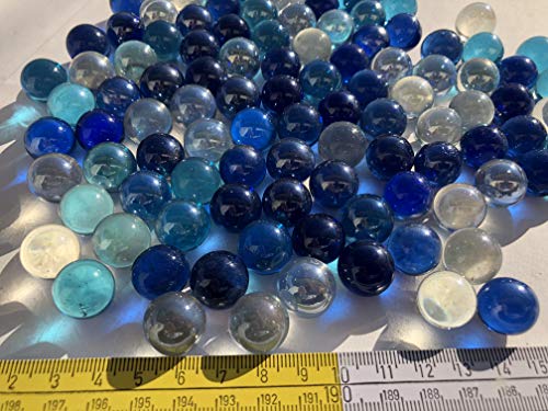 Fairy Tail & Glitzer Fee - 100 canicas de cristal, multicolor, azul claro, azul oscuro, brillantes, 16 mm, para jugar, rellenar floreros, cuencos decorativos