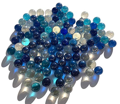 Fairy Tail & Glitzer Fee - 100 canicas de cristal, multicolor, azul claro, azul oscuro, brillantes, 16 mm, para jugar, rellenar floreros, cuencos decorativos