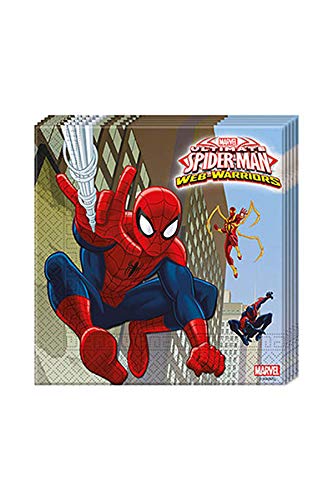 Folat B.V. Procos 85154 Ultimate Spider Man Web Warriors Servilletas de papel, 33 x 33 cm, 2 hojas, 20 piezas, rojo/azul/azul claro