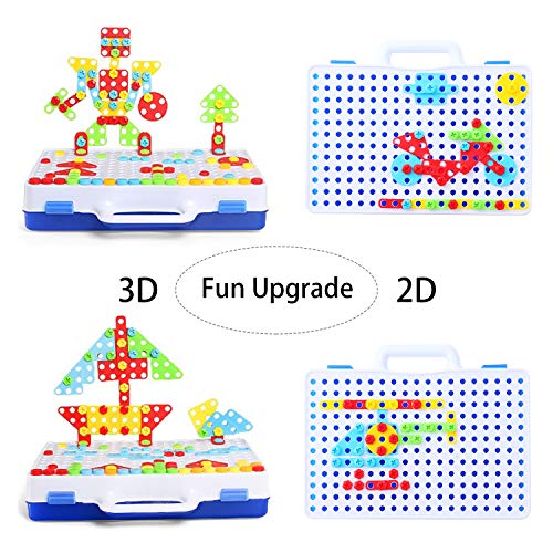 FORMIZON Tablero de Mosaico Infantiles, 151 Piezas Juguetes Montessori Puzzles 3D Mosaicos Infantiles con Taladro Eléctrico Desmontable, Juegos Educativos Regalos Juguetes para Niños de 3 4 5 Años (A)