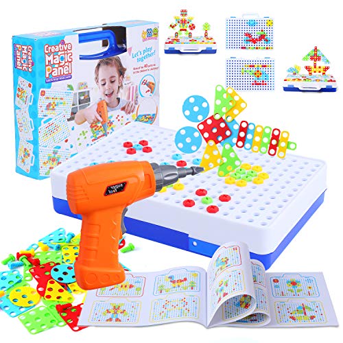FORMIZON Tablero de Mosaico Infantiles, 151 Piezas Juguetes Montessori Puzzles 3D Mosaicos Infantiles con Taladro Eléctrico Desmontable, Juegos Educativos Regalos Juguetes para Niños de 3 4 5 Años (A)
