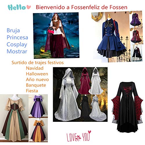 Fossenfeliz Disfraz Bruja Mujer Gótico - Disfraces Medievales Princesa Reina, Vestidos de Fiesta Mujer Tallas Grandes de Halloween