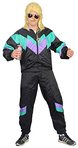 Foxxeo Traje de chándal de los 80 para Hombres para Carnaval y Fiesta de Disfraces, Negro-Verde-púrpura, Talla XL