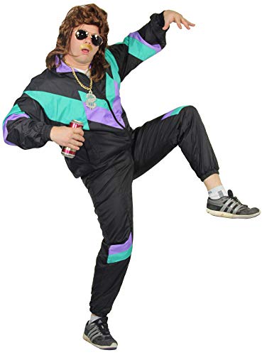Foxxeo Traje de chándal de los 80 para Hombres para Carnaval y Fiesta de Disfraces, Negro-Verde-púrpura, Talla XL