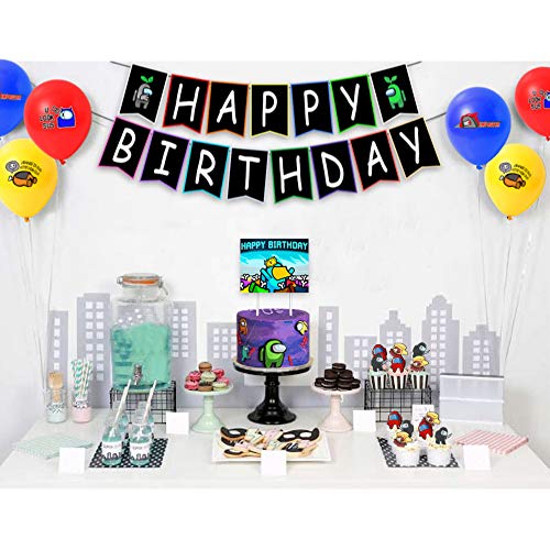 Furnite Among USS Suministro de fiesta de cumpleaños con pegatinas de decoración juego de feliz cumpleaños pancarta globo para decoración de tartas para niños niñas adultos