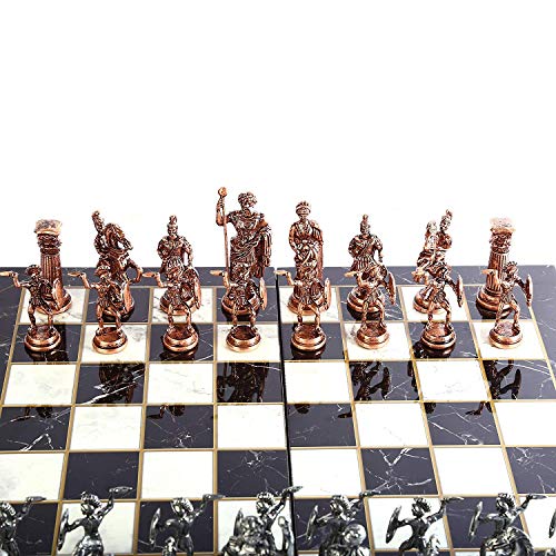 GiftHome Historical - Juego de ajedrez de metal de cobre antiguo para adultos, piezas hechas a mano y diseño de mármol, tablero de ajedrez de madera King 4.3 inc