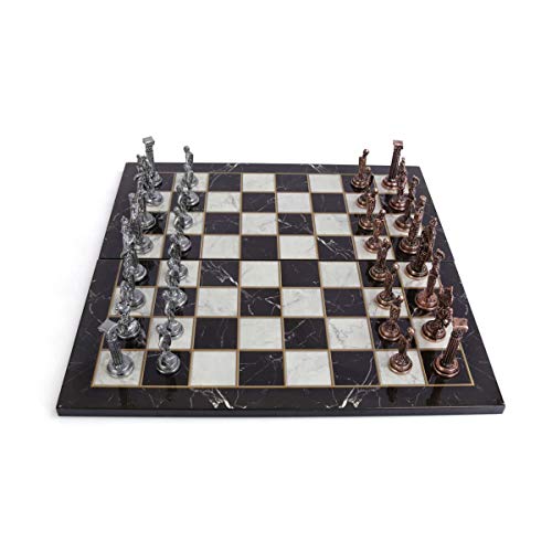 GiftHome Royal Medieval British Army - Juego de ajedrez de metal de cobre antiguo para adultos, piezas hechas a mano y diseño de mármol, tablero de ajedrez de madera King 3.35 inc