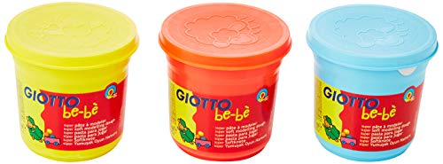 GIOTTO be-bè 463100 - Estuche súper pasta para jugar, elaborada a base de ingredientes naturales, botes de 220 g, 3 unidades, color amarillo, azul y rojo